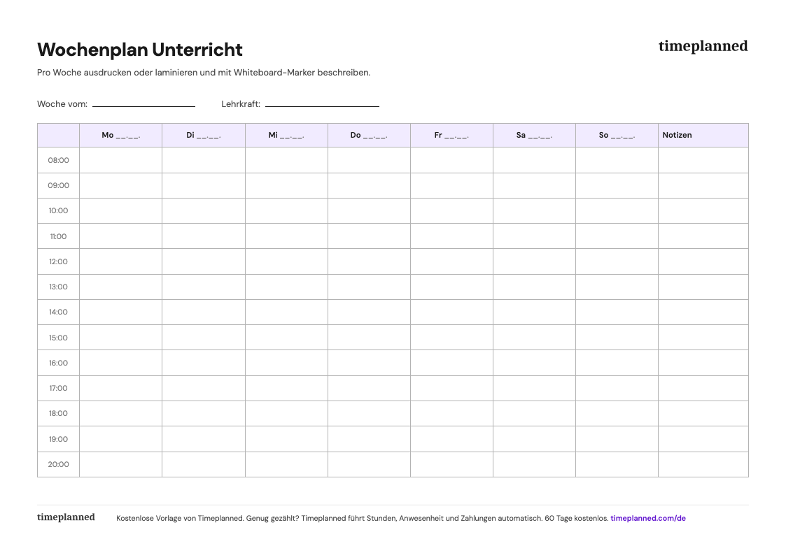 Vorschau des Wochenplans für den Unterricht